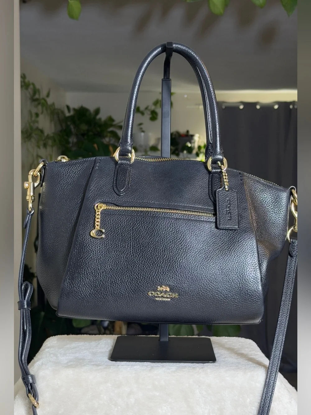 COACH Black Elise Satchel Pebbled Leather Crossbody Shoulder Bag Gold Hardware 7